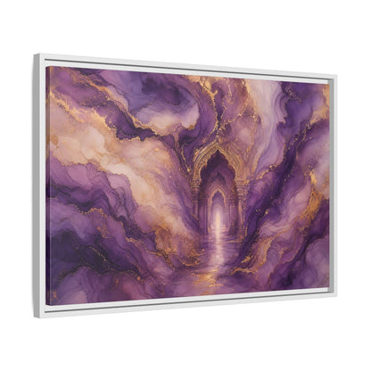Side Mockup 10. Abstract Abstract Archway Purple Gold Archway shown as stretched canvas wall art