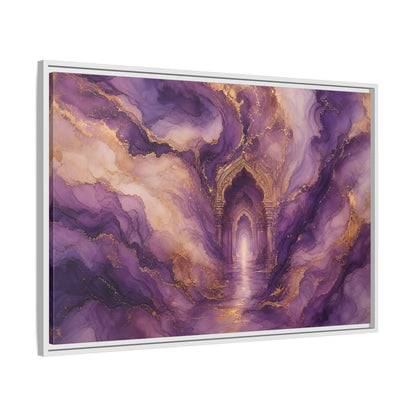 Side Mockup 9. Abstract Abstract Archway Purple Gold Archway shown as stretched canvas wall art