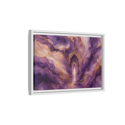 Side Mockup 4. Abstract Abstract Archway Purple Gold Archway shown as stretched canvas wall art