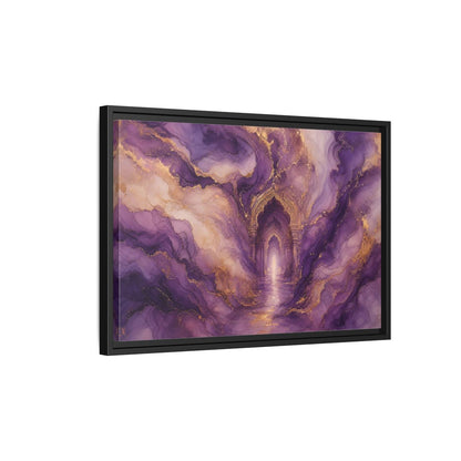 Side Mockup 3. Abstract Abstract Archway Purple Gold Archway shown as stretched canvas wall art
