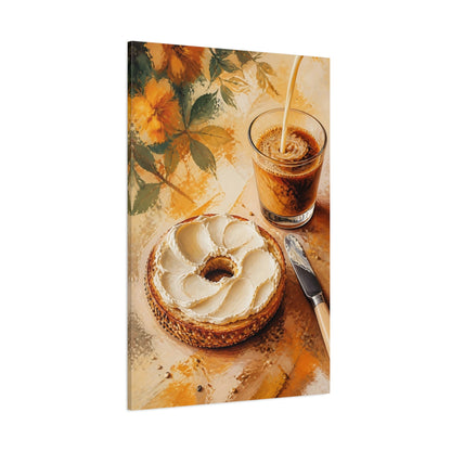 Side Mockup 1. Abstract Bagel, Coffee Warm Breakfast Art shown as stretched canvas wall art
