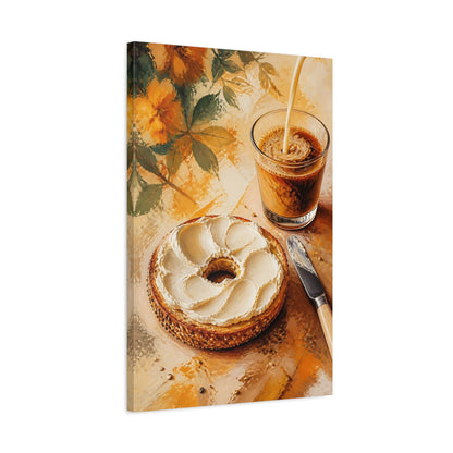Side Mockup 2. Abstract Bagel, Coffee Warm Breakfast Art shown as stretched canvas wall art