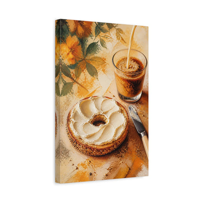 Side Mockup 4. Abstract Bagel, Coffee Warm Breakfast Art shown as stretched canvas wall art