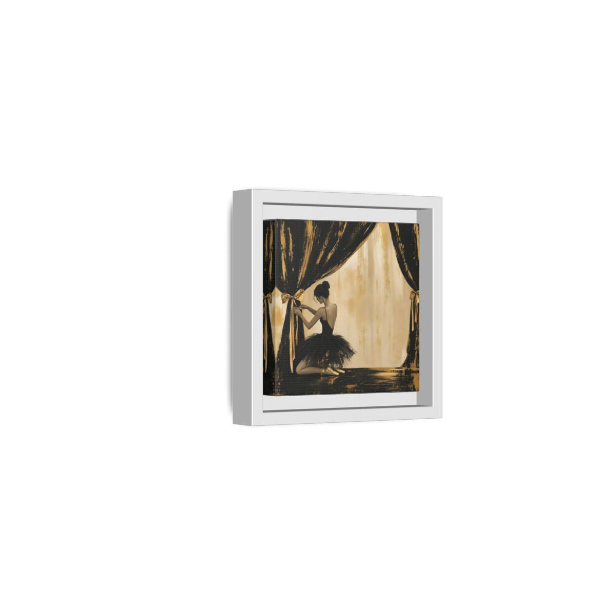 Side Mockup 22. Abstract Ballerina Black And Gold shown as framed canvas print