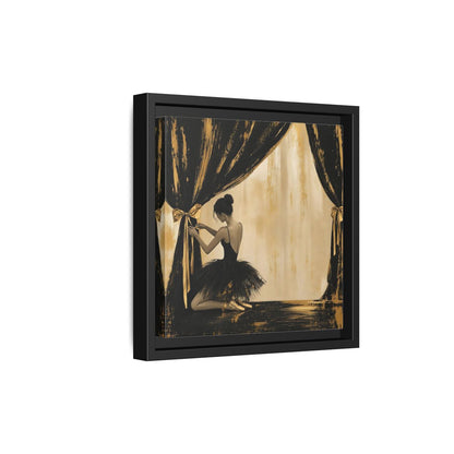 Side Mockup 21. Abstract Ballerina Black And Gold shown as framed canvas print