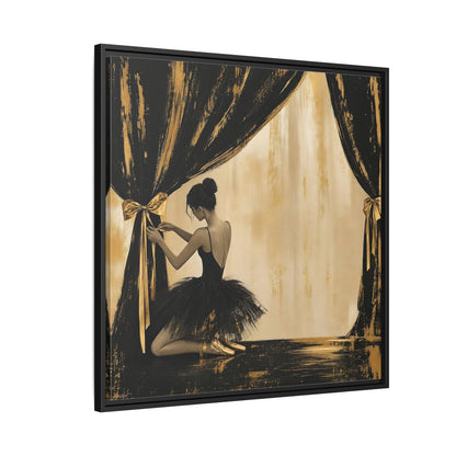 Side Mockup 9. Abstract Ballerina Black And Gold shown as framed canvas print