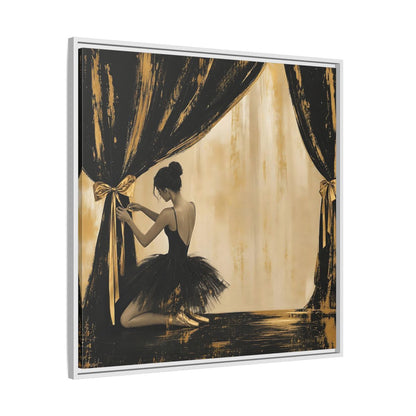 Side Mockup 25. Abstract Ballerina Black And Gold shown as framed canvas print
