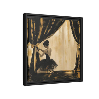 Side Mockup 15. Abstract Ballerina Black And Gold shown as framed canvas print