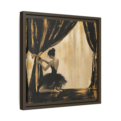 Side Mockup 29. Abstract Ballerina Black And Gold shown as framed canvas print