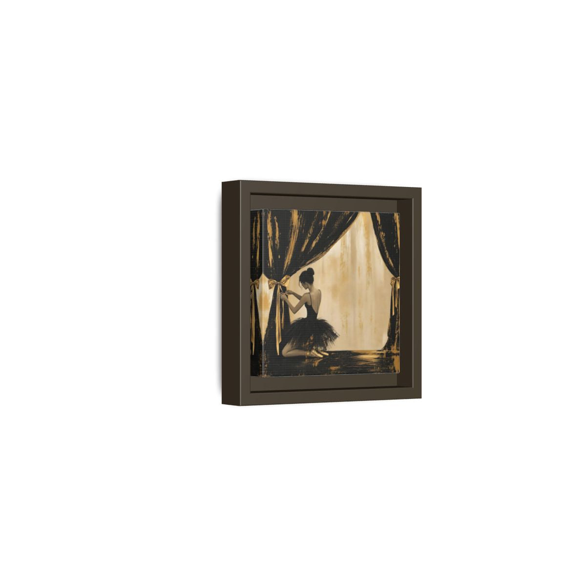 Side Mockup 23. Abstract Ballerina Black And Gold shown as framed canvas print
