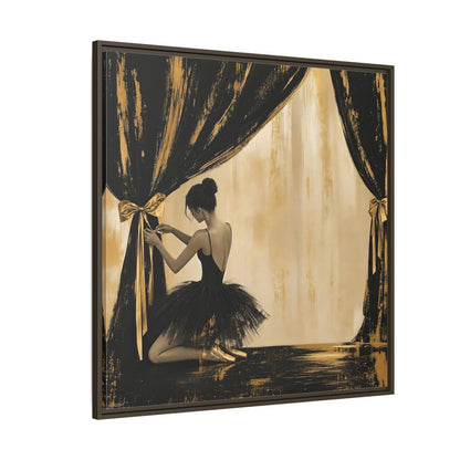 Side Mockup 5. Abstract Ballerina Black And Gold shown as framed canvas print