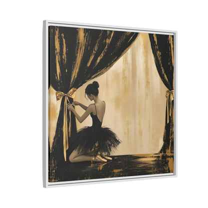 Side Mockup 7. Abstract Ballerina Black And Gold shown as framed canvas print