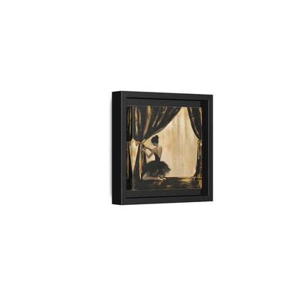 Side Mockup 24. Abstract Ballerina Black And Gold shown as framed canvas print