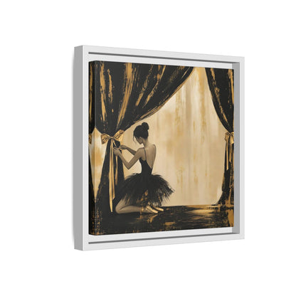 Side Mockup 16. Abstract Ballerina Black And Gold shown as framed canvas print