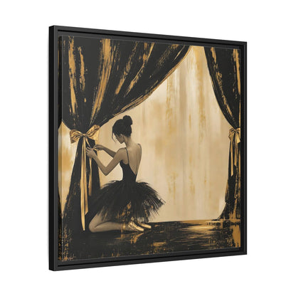 Side Mockup 31. Abstract Ballerina Black And Gold shown as framed canvas print