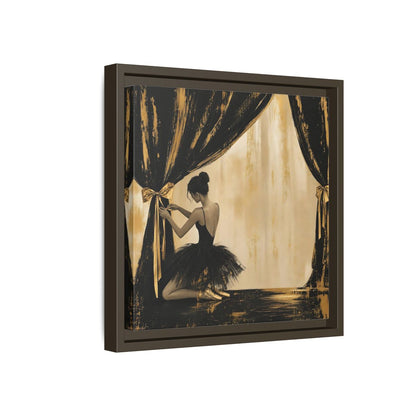 Side Mockup 17. Abstract Ballerina Black And Gold shown as framed canvas print