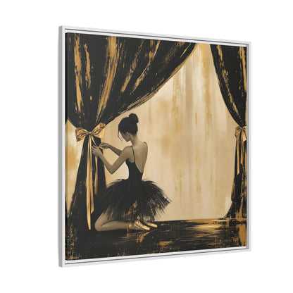 Side Mockup 4. Abstract Ballerina Black And Gold shown as framed canvas print