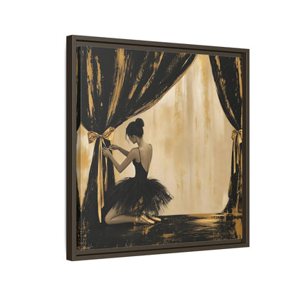 Side Mockup 11. Abstract Ballerina Black And Gold shown as framed canvas print