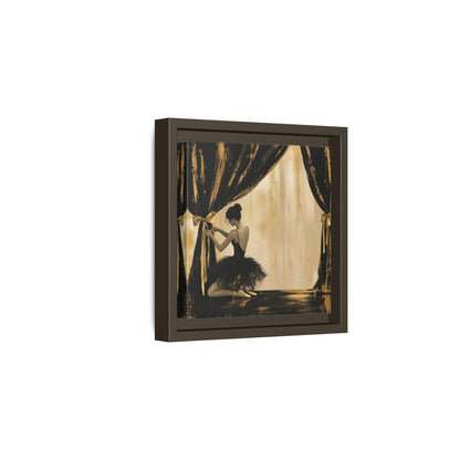 Side Mockup 2. Abstract Ballerina Black And Gold shown as framed canvas print