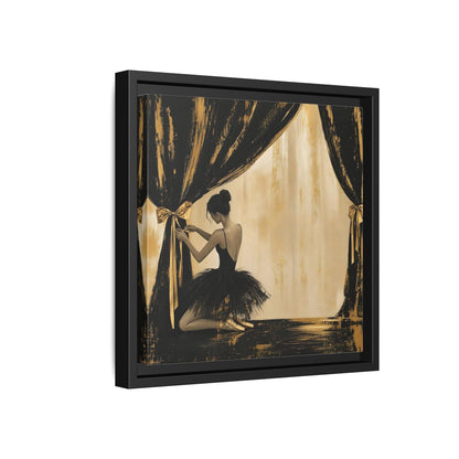 Side Mockup 18. Abstract Ballerina Black And Gold shown as framed canvas print