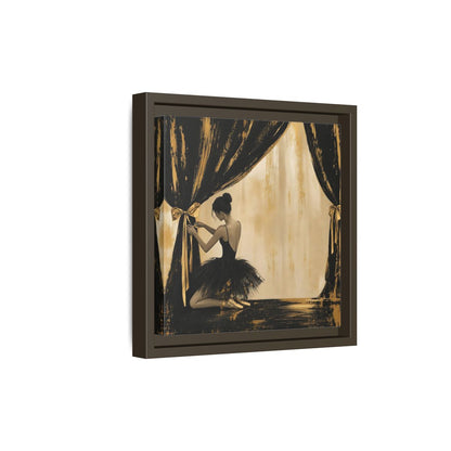 Side Mockup 20. Abstract Ballerina Black And Gold shown as framed canvas print