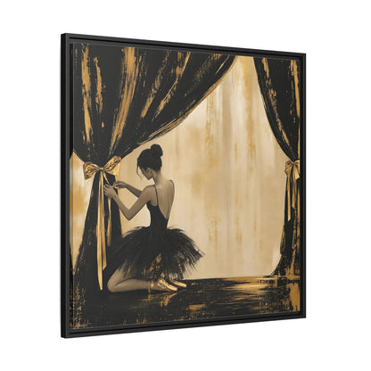 Side Mockup 30. Abstract Ballerina Black And Gold shown as framed canvas print