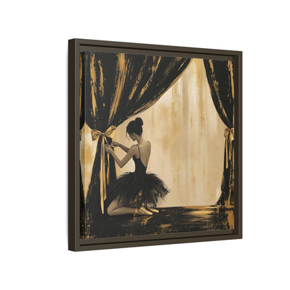 Side Mockup 14. Abstract Ballerina Black And Gold shown as framed canvas print