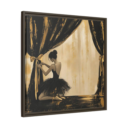Side Mockup 27. Abstract Ballerina Black And Gold shown as framed canvas print