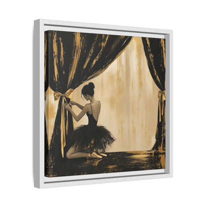 Side Mockup 28. Abstract Ballerina Black And Gold shown as framed canvas print