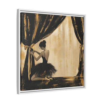 Side Mockup 26. Abstract Ballerina Black And Gold shown as framed canvas print