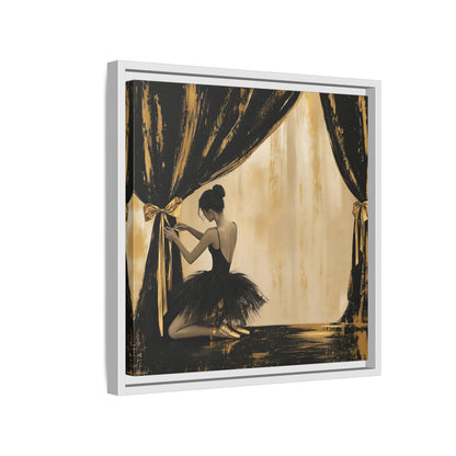 Side Mockup 13. Abstract Ballerina Black And Gold shown as framed canvas print