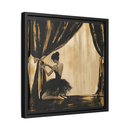 Side Mockup 32. Abstract Ballerina Black And Gold shown as framed canvas print