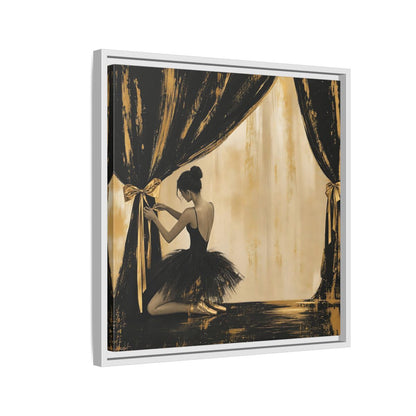 Side Mockup 10. Abstract Ballerina Black And Gold shown as framed canvas print