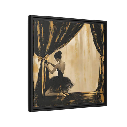 Side Mockup 12. Abstract Ballerina Black And Gold shown as framed canvas print