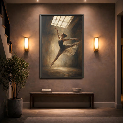 Mockup 2. Abstract Ballerina Brown And Gold Ballerina shown as framed canvas print