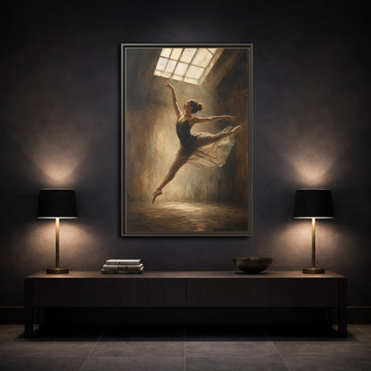 Mockup 3. Abstract Ballerina Brown And Gold Ballerina shown as framed canvas print
