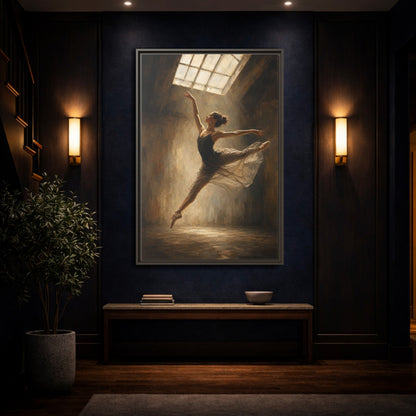Mockup 4. Abstract Ballerina Brown And Gold Ballerina shown as framed canvas print
