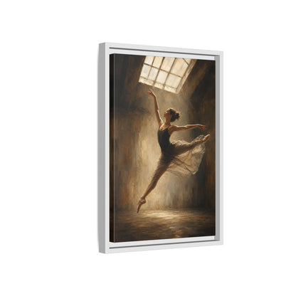 Side Mockup 4. Abstract Ballerina Brown And Gold Ballerina shown as framed canvas print