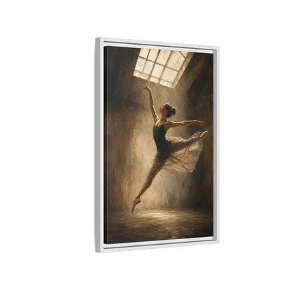 Side Mockup 1. Abstract Ballerina Brown And Gold Ballerina shown as framed canvas print