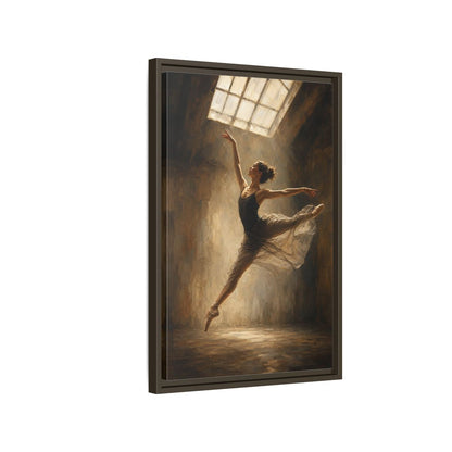 Side Mockup 2. Abstract Ballerina Brown And Gold Ballerina shown as framed canvas print