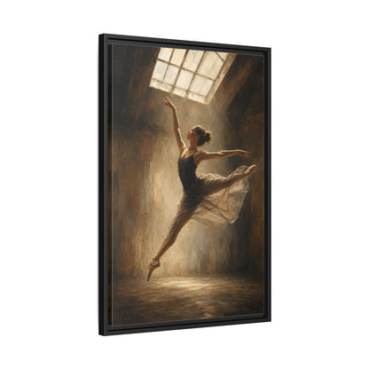 Side Mockup 14. Abstract Ballerina Brown And Gold Ballerina shown as framed canvas print