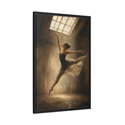 Side Mockup 13. Abstract Ballerina Brown And Gold Ballerina shown as framed canvas print