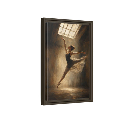 Side Mockup 5. Abstract Ballerina Brown And Gold Ballerina shown as framed canvas print