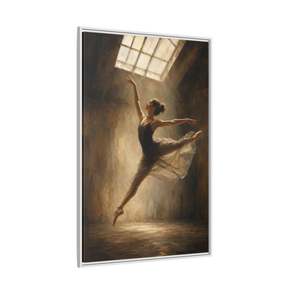 Side Mockup 7. Abstract Ballerina Brown And Gold Ballerina shown as framed canvas print