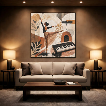 Mockup 2. Abstract Ballerina Brown Gold Ballerina shown as canvas print