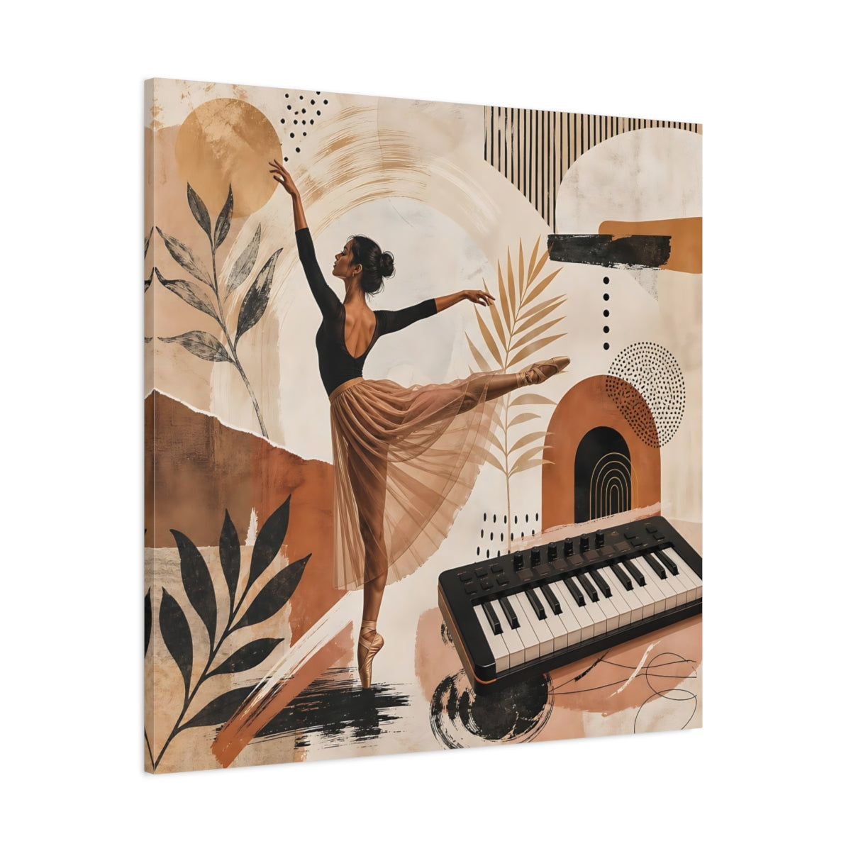 Side Mockup 1. Abstract Ballerina Brown Gold Ballerina shown as canvas print