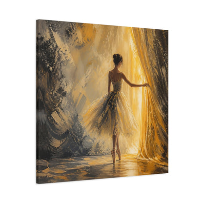 Main Mockup. Abstract Ballerina Gold And Grey shown as canvas print