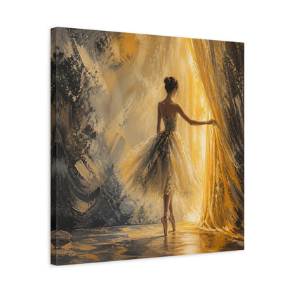 Side Mockup 5. Abstract Ballerina Gold And Grey shown as canvas print