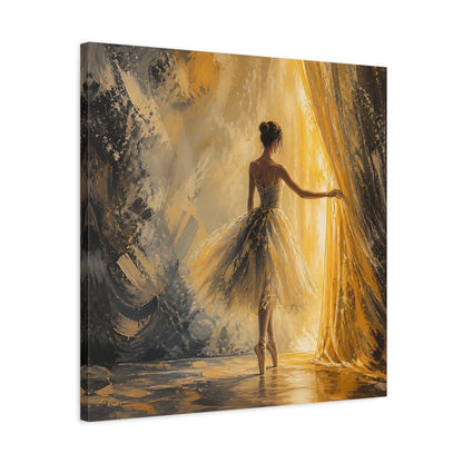 Side Mockup 4. Abstract Ballerina Gold And Grey shown as canvas print