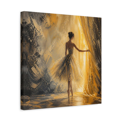 Side Mockup 6. Abstract Ballerina Gold And Grey shown as canvas print